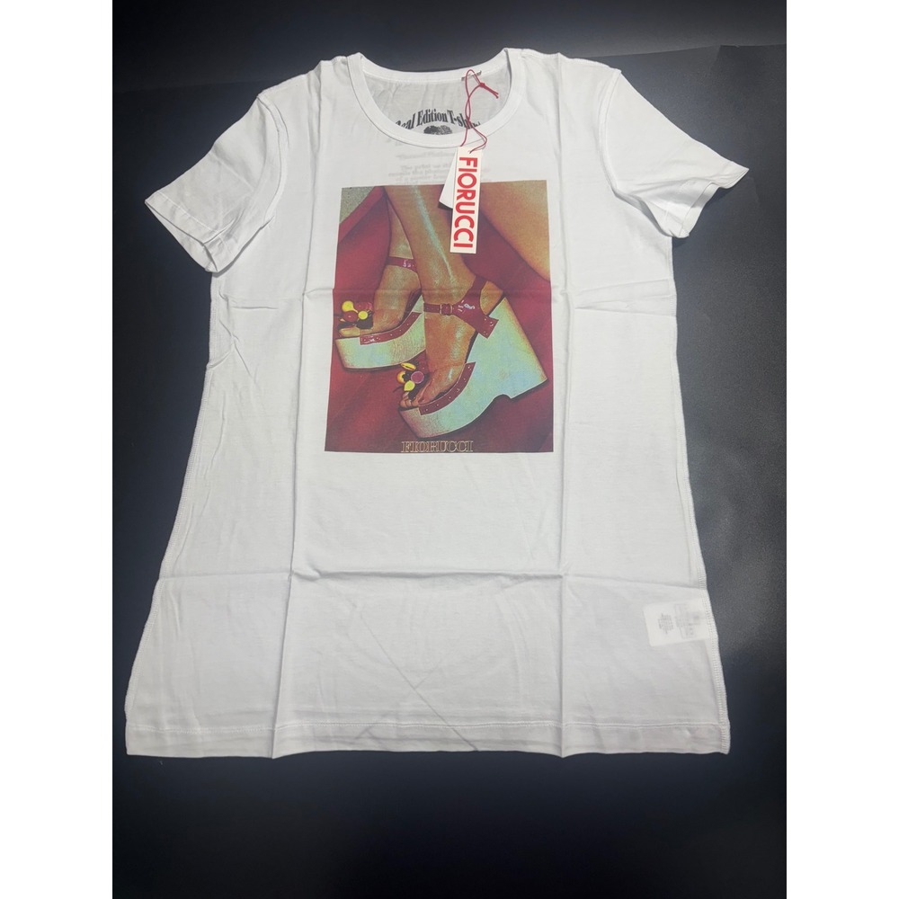 Fiorucci NEW Real Edition T-Shirt Platform Shoes Graphic Tee White/Multi Small